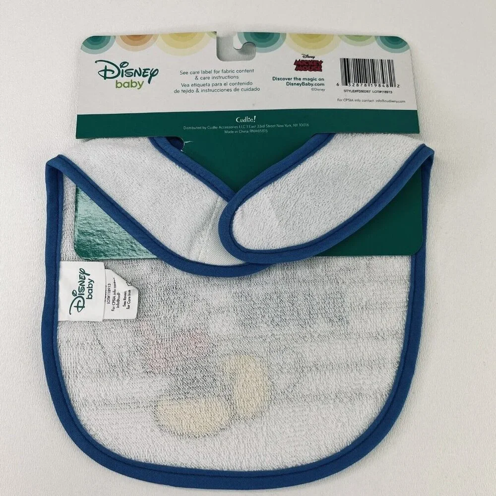 Disney Mickey Mouse Baby Bib Set Lot 3 Boy Blue and White New Cotton Washable